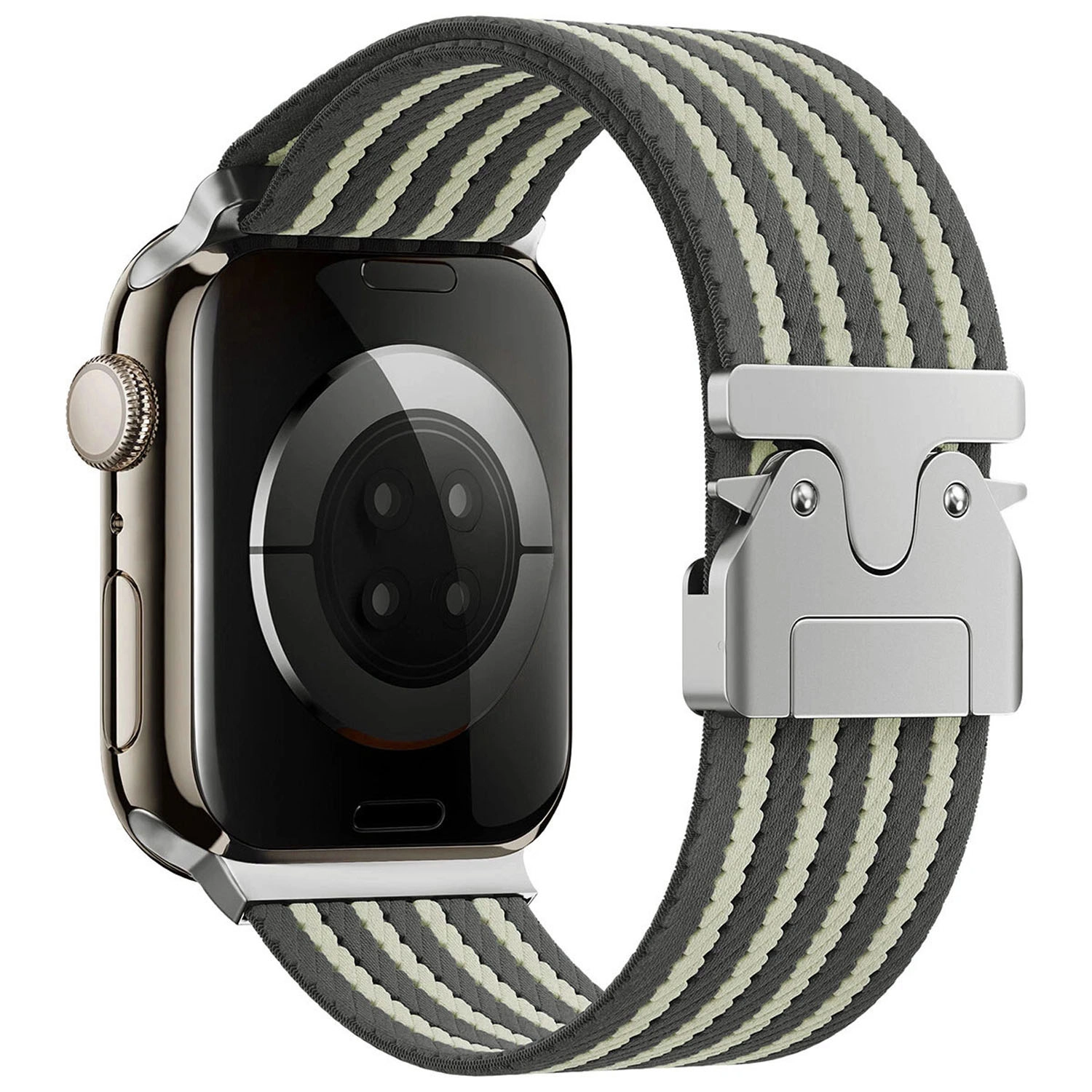 Forzacase Apple Watch 12 46mm ile uyumlu Mekanik Tokalı Çizgili Hasır Örgü Kordon - FC1255