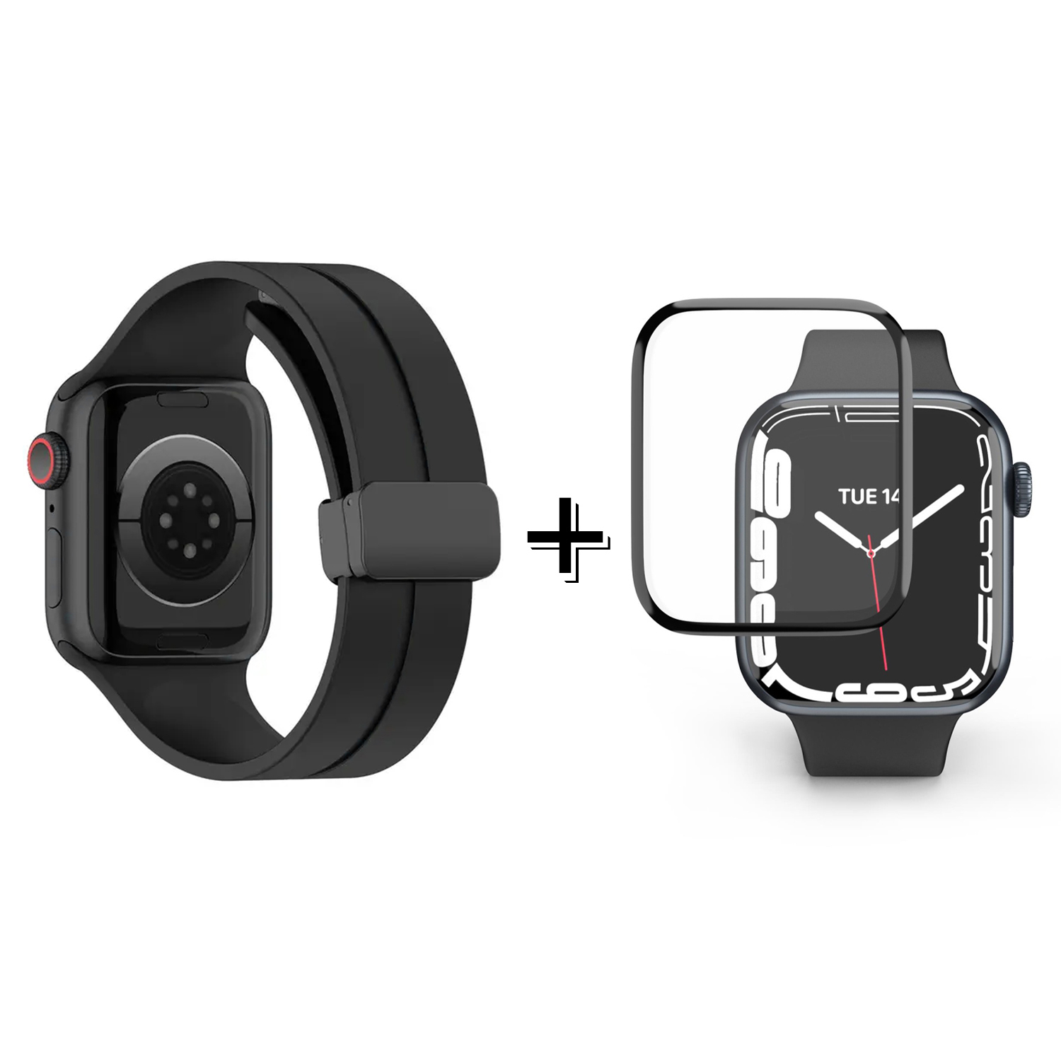 Forzacase Apple Watch 9 45 mm için Manyetik Tokalı Silikon Kordon Kayış + Ekran Koruma Filmi - FC272