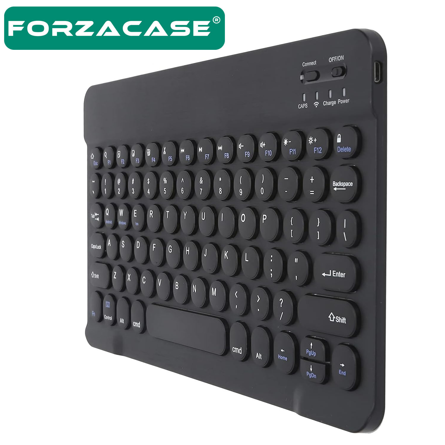 Forzacase Tablet ve Telefonlar için Şarjlı Yuvarlak Tuşlu Bluetooth Kablosuz Klavye - FC756