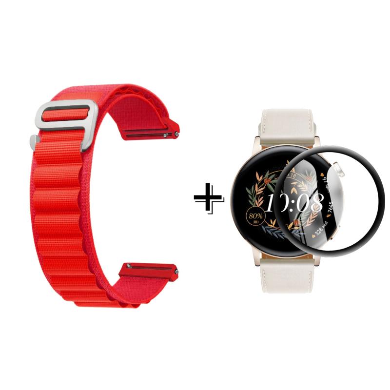 Forzacase Huawei Watch GT3 42mm için Kancalı Kumaş Kordon Kayış + Ekran Koruma Filmi - FC246