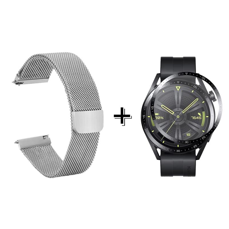 Forzacase Huawei Watch GT 3 46mm için Metal Mıknatıslı Kordon Kayış + Ekran Koruma Filmi - FC096