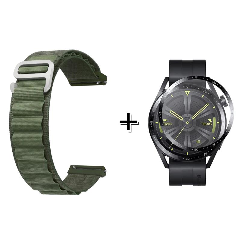 Forzacase Huawei Watch GT 3 46mm için Kancalı Kumaş Kordon Kayış + Ekran Koruma Filmi - FC156