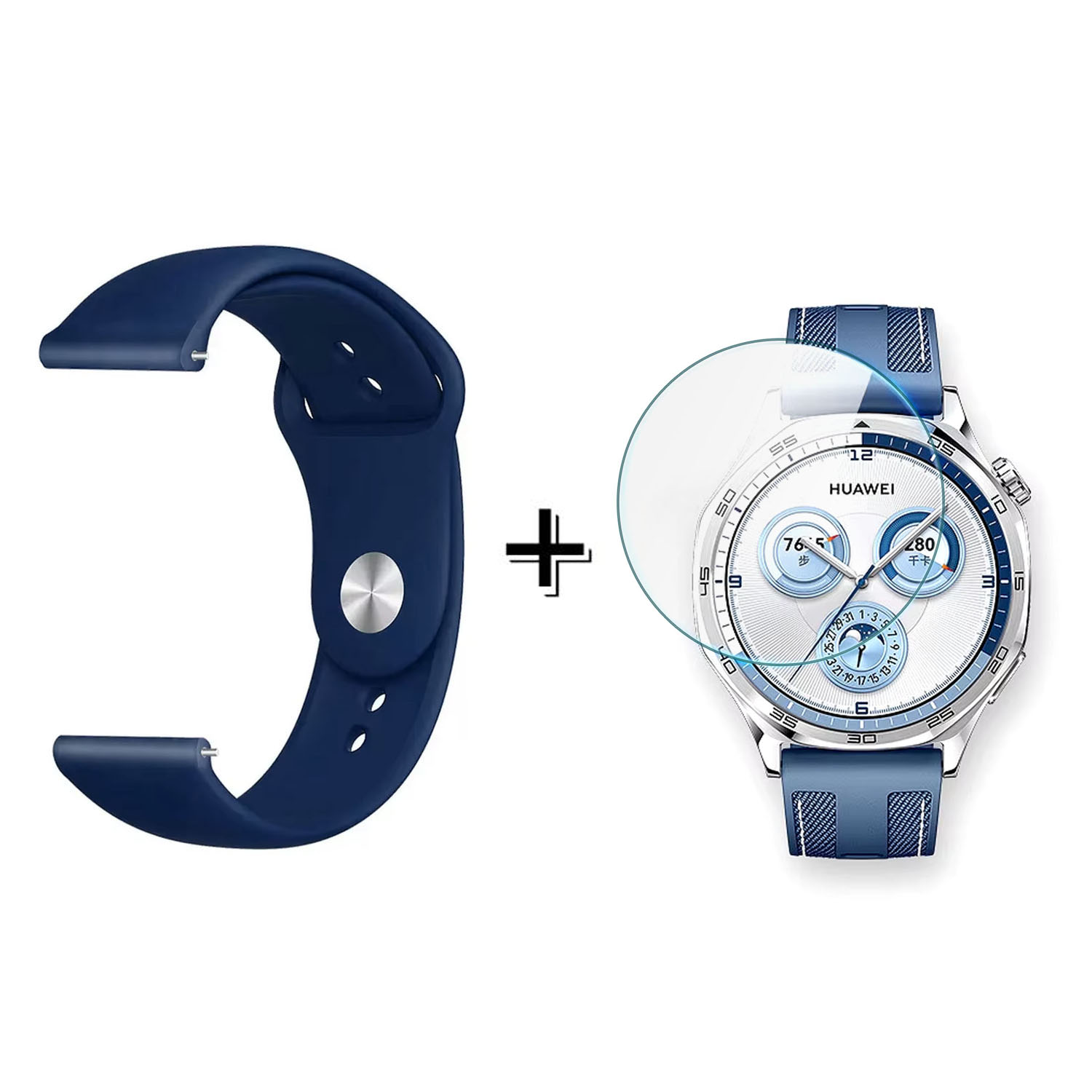 Forzacase Huawei Watch GT 5 46mm ile uyumlu Silikon Kordon Kayış + Kırılmaz Cam Koruma - FC875