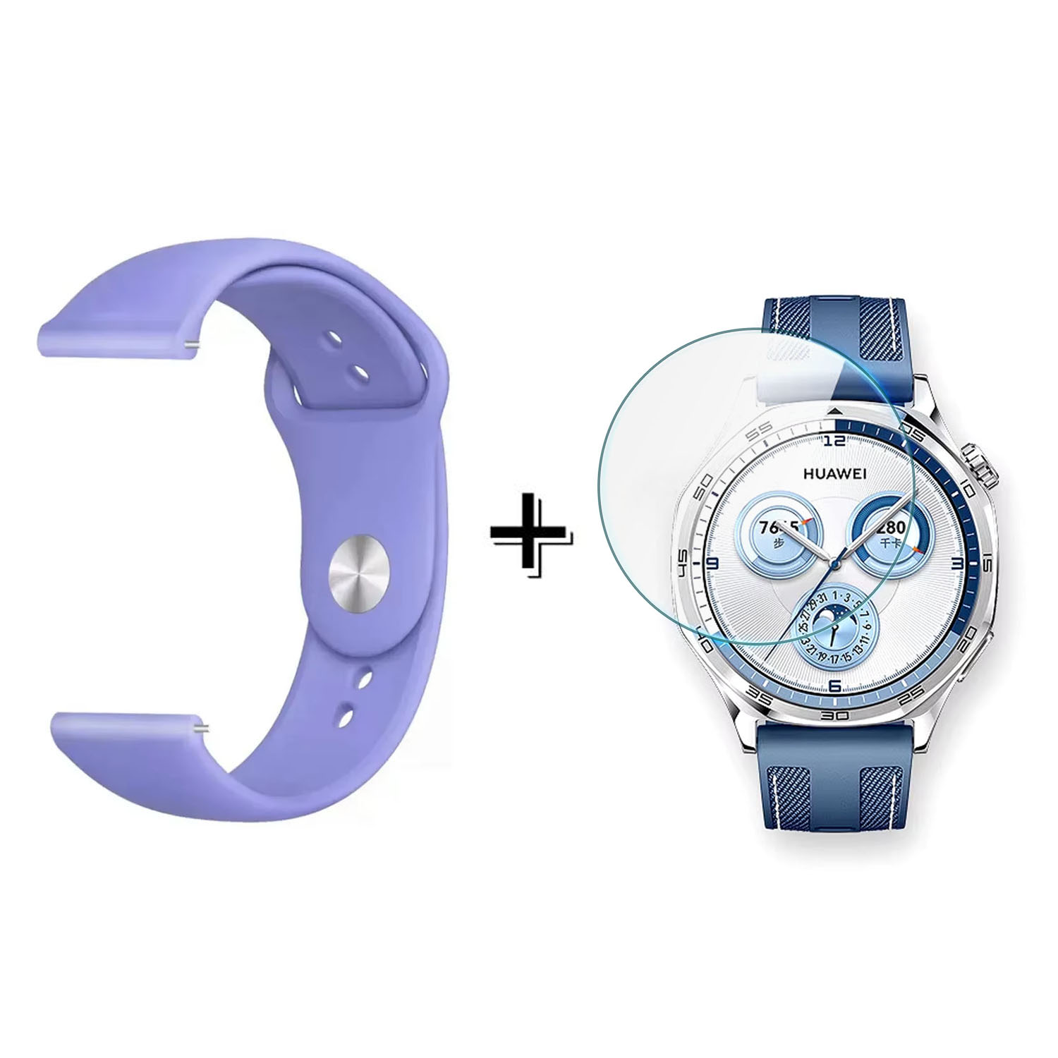 Forzacase Huawei Watch GT 5 Pro 46mm ile uyumlu Silikon Kordon Kayış + Kırılmaz Cam Koruma - FC875