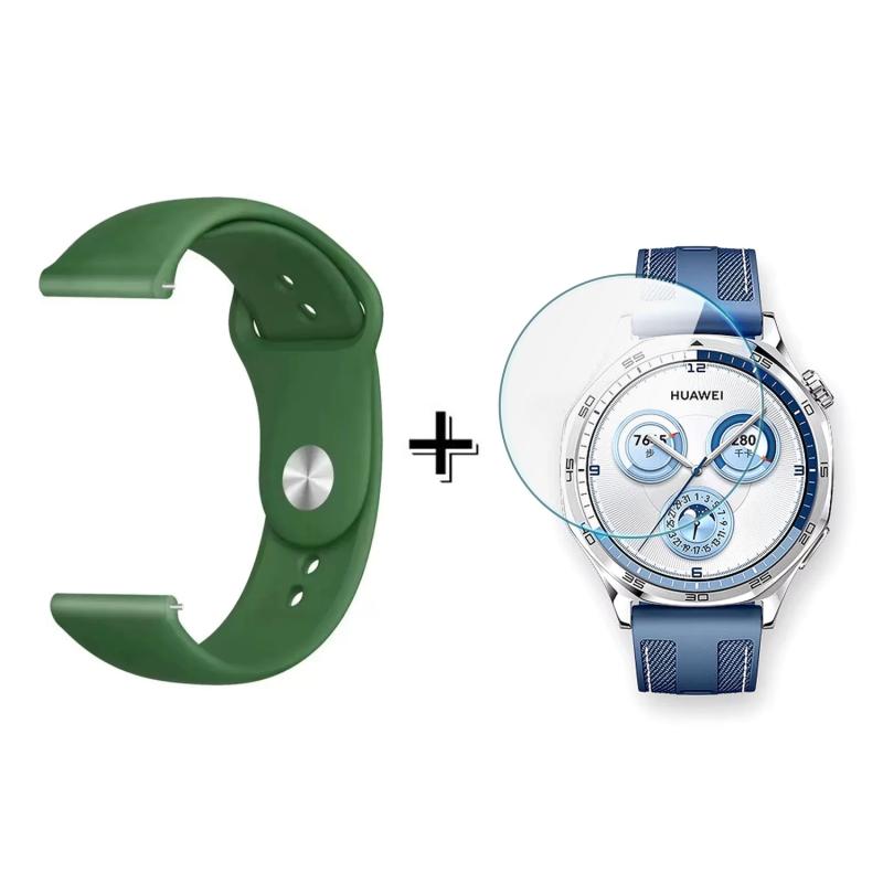 Forzacase Huawei Watch GT 5 46mm ile uyumlu Silikon Kordon Kayış + Kırılmaz Cam Koruma - FC875