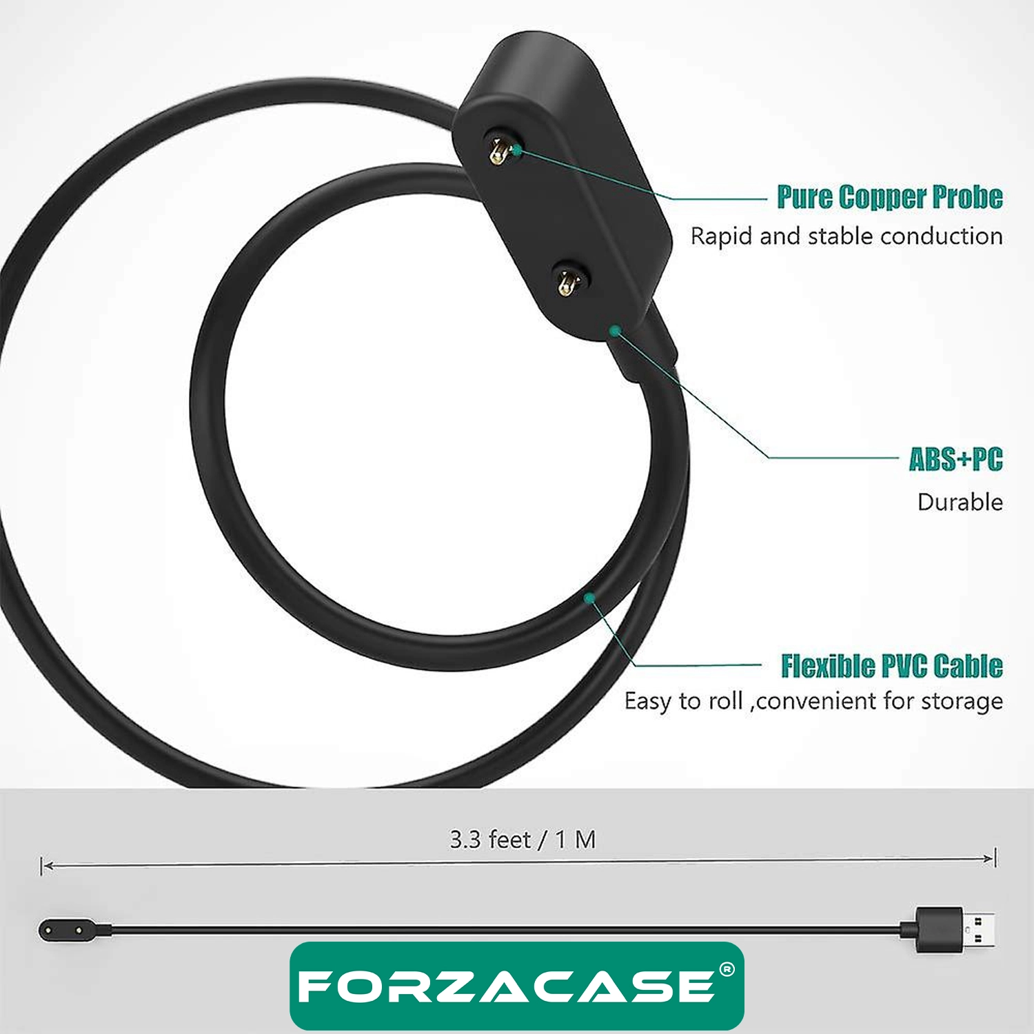 Forzacase Honor Band 10 ile uyumlu USB Manyetik Şarj Kablosu 1 metre - FC017