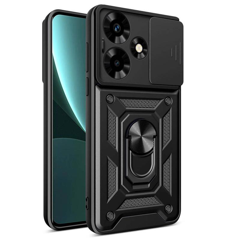 Forzacase Infinix Hot 30 ile uyumlu Ares Serisi Yüzük Standlı Kamera Korumalı Sürgülü Sert Kılıf