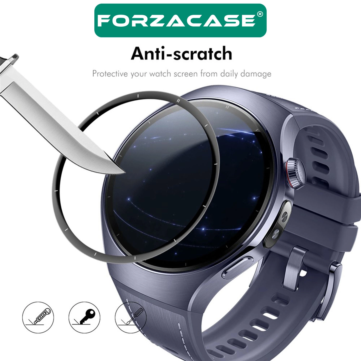 Forzacase Huawei Watch 5 46mm ile uyumlu Çerçeveli Tam Kaplayan 3D Pet Ekran Koruyucu Film - FC016