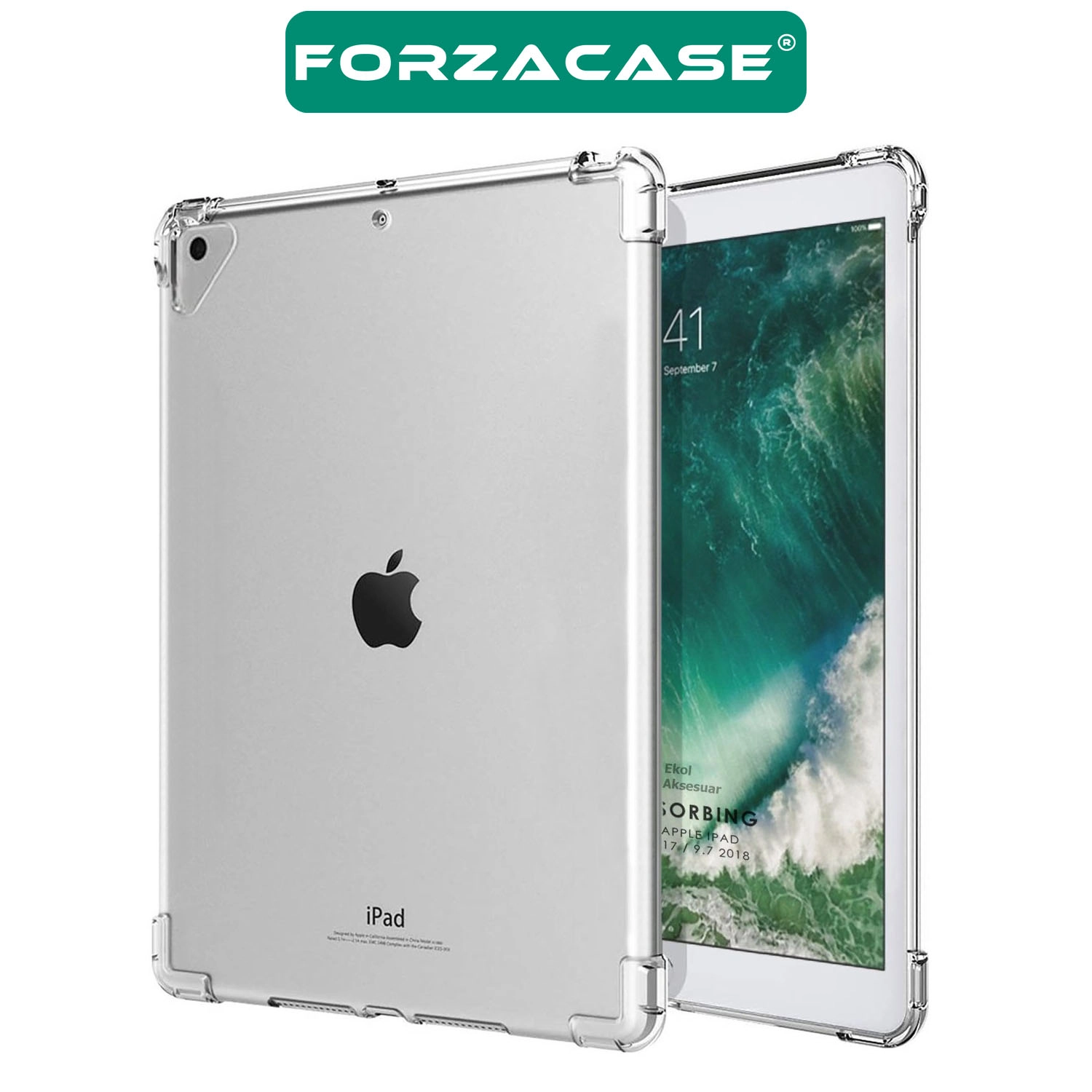 Forzacase iPad 9.7 inch 5.Nesil 2017 ile uyumlu Anti Shock Silikon Kılıf Şeffaf - FC014
