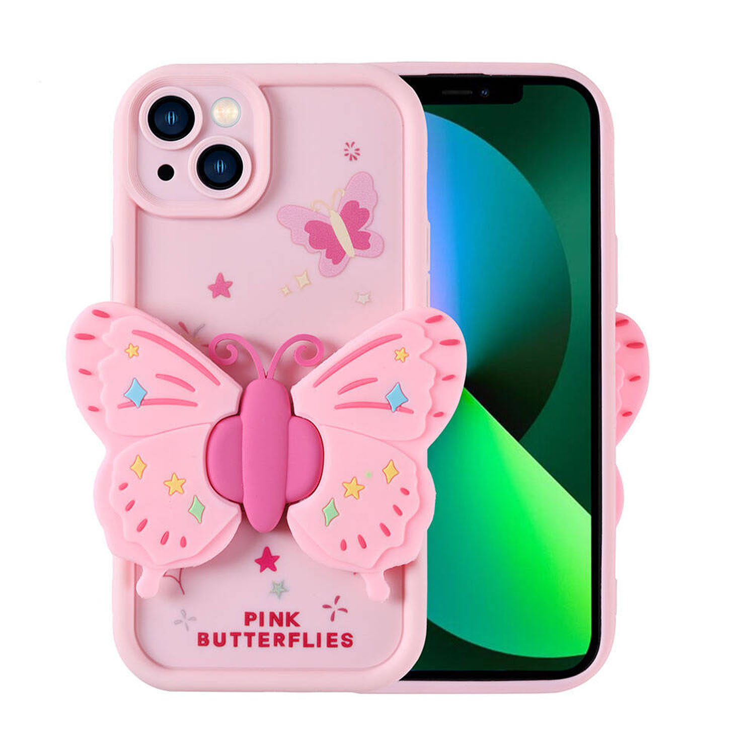 Forzacase iPhone 13 ile uyumlu Butterfly Serisi 3D Kelebek Figür Tasarımlı Silikon Kılıf