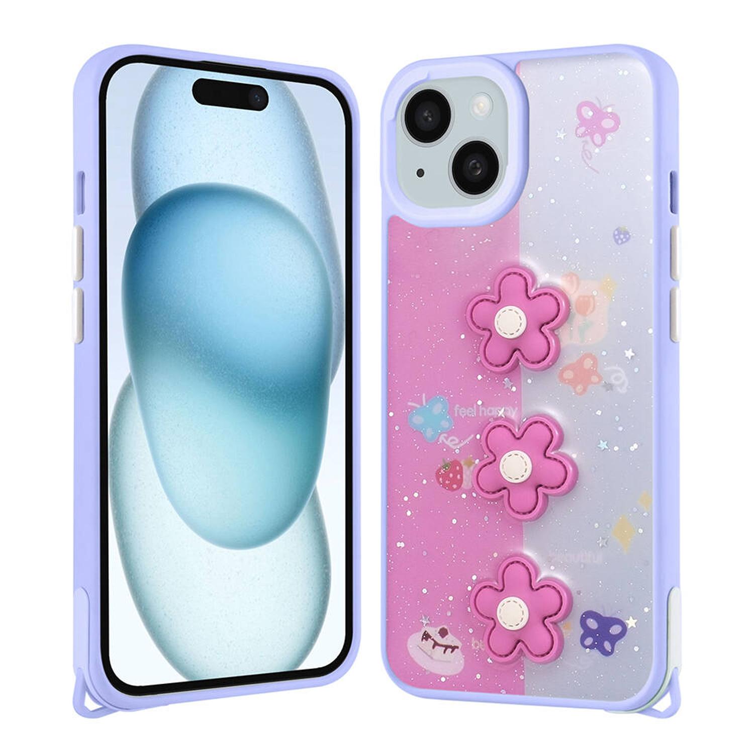 Forzacase iPhone 14 ile uyumlu Cute Serisi Parlayan Simli Kabartma Figürlü Kılıf