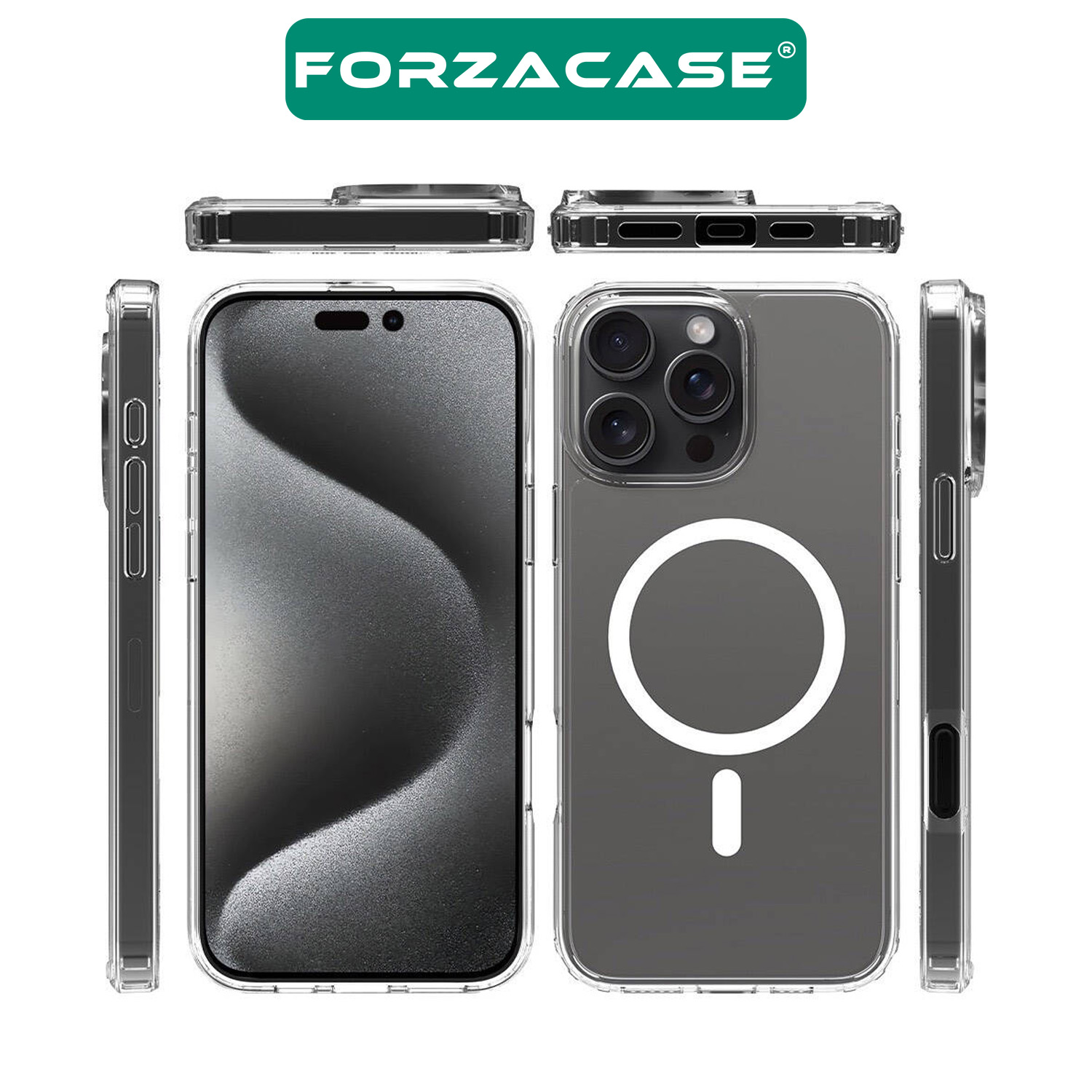Forzacase iPhone 16 Pro ile uyumlu ClearMag Serisi Magsafe Şarj Özellikli Şeffaf Sert PC Kılıf