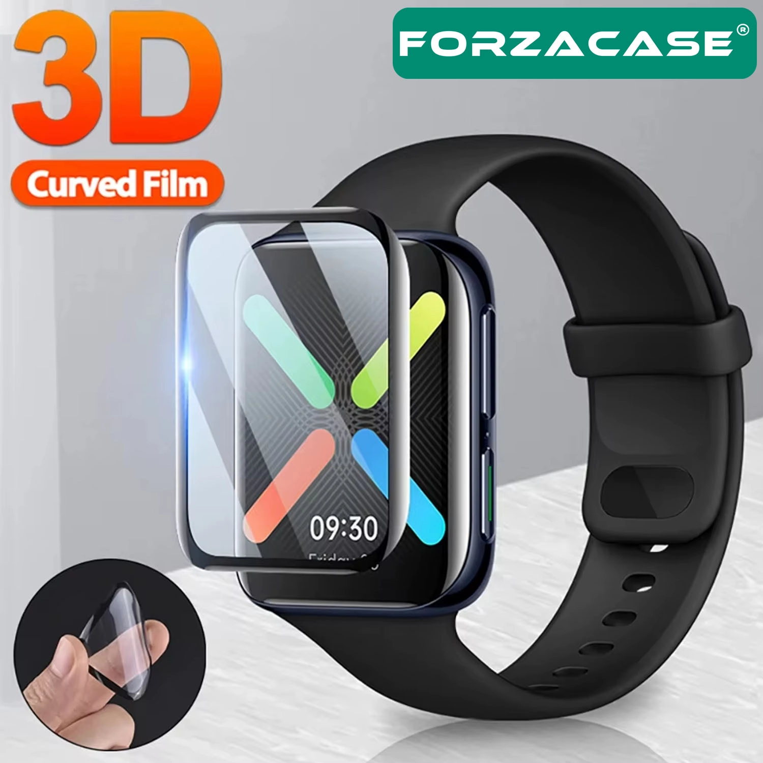 Forzacase Oppo Watch 46mm ile uyumlu Çerçeveli Tam Kaplayan 3D Pet Ekran Koruyucu Film - FC016