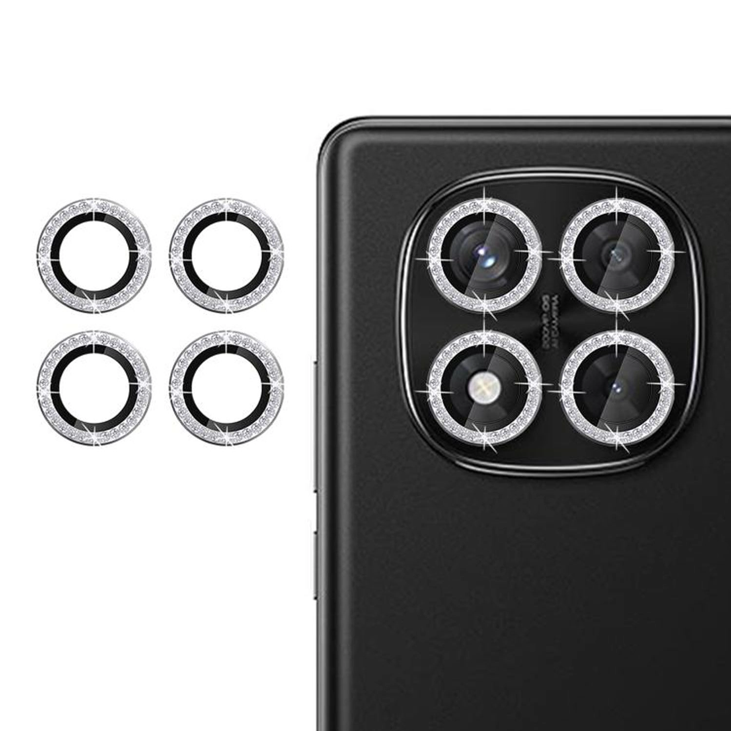 Forzacase Redmi Note 14 Pro 5G ile uyumlu Elmas Taşlı Kamera Camı Lens Koruyucu Halka Seti - FC1126