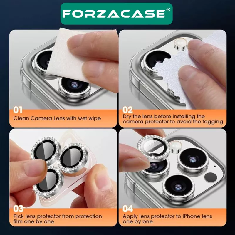 Forzacase Redmi Note 14 Pro 4G ile uyumlu Elmas Taşlı Kamera Camı Lens Koruyucu Halka Seti - FC1126