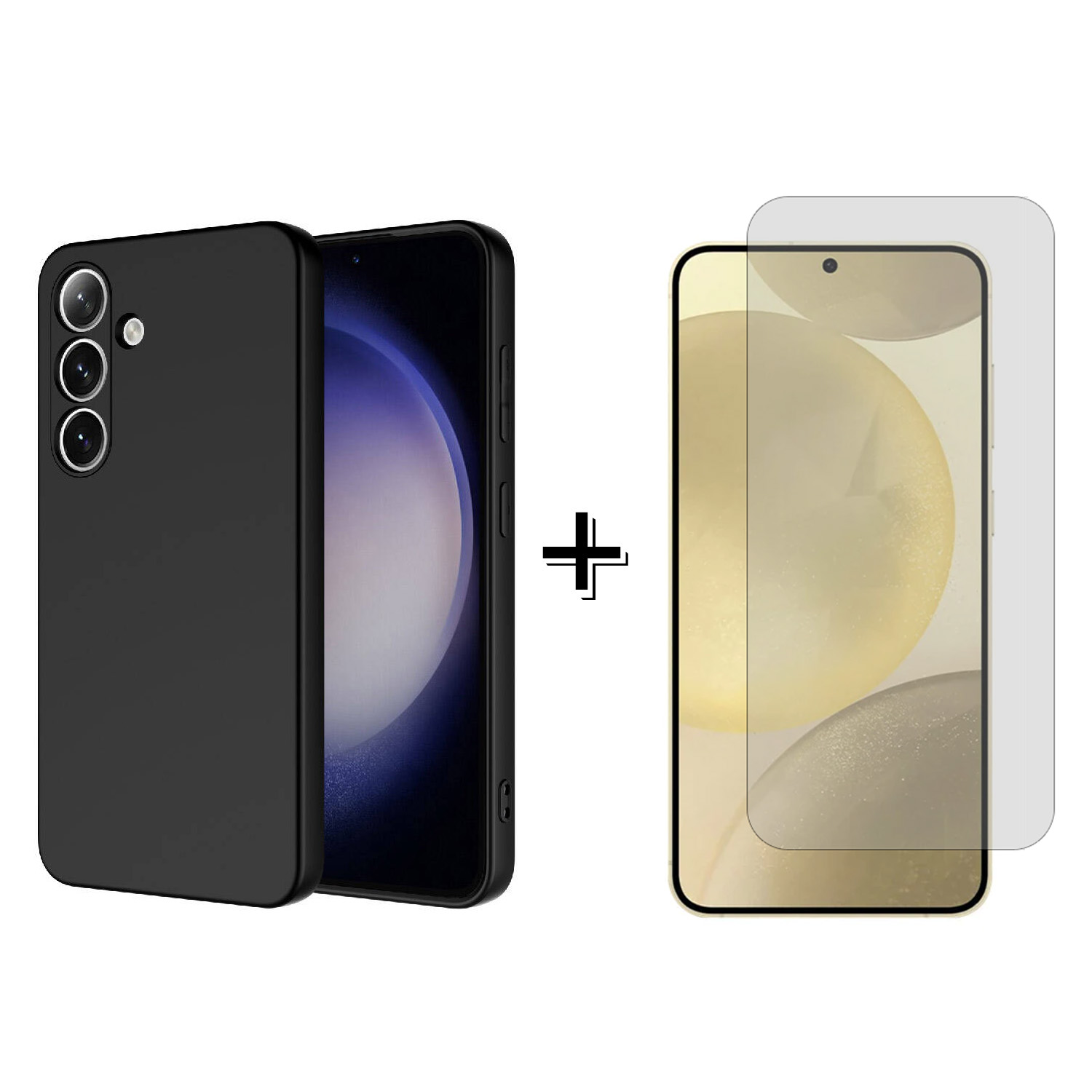Forzacase Samsung Galaxy S24 Liquid İçi Kadife Lansman Silikon Kılıf + Temperli Cam Ekran Koruyucu