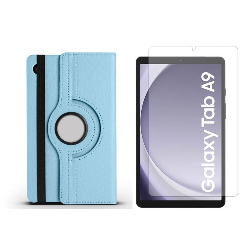 Forzacase Samsung Tab A9 8.7’’ uyumlu 360 Derece Döner Standlı Kılıf + Temperli Kırılmaz Cam FC012