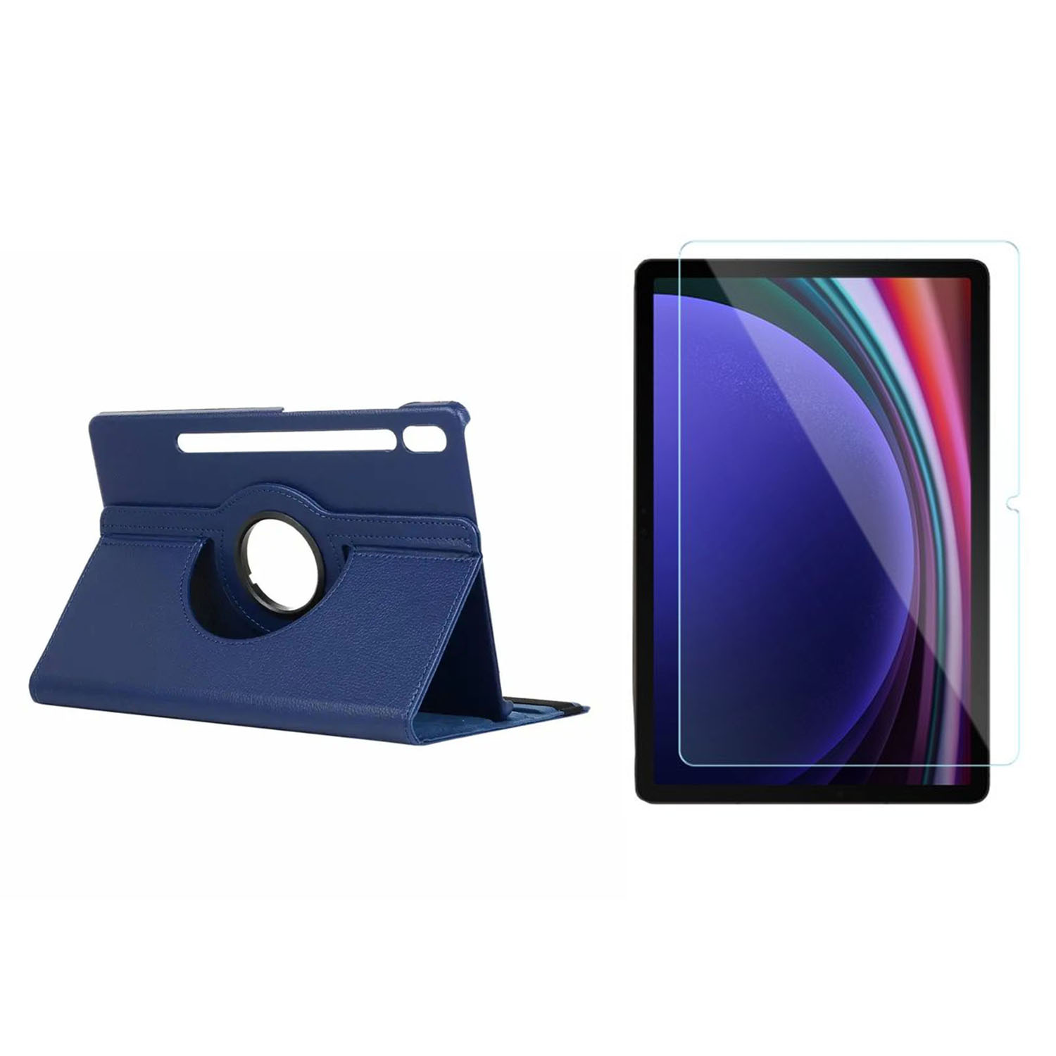 Forzacase Samsung Tab S9 FE Plus uyumlu 360 Derece Döner Standlı Kılıf + Temperli Kırılmaz Cam FC012