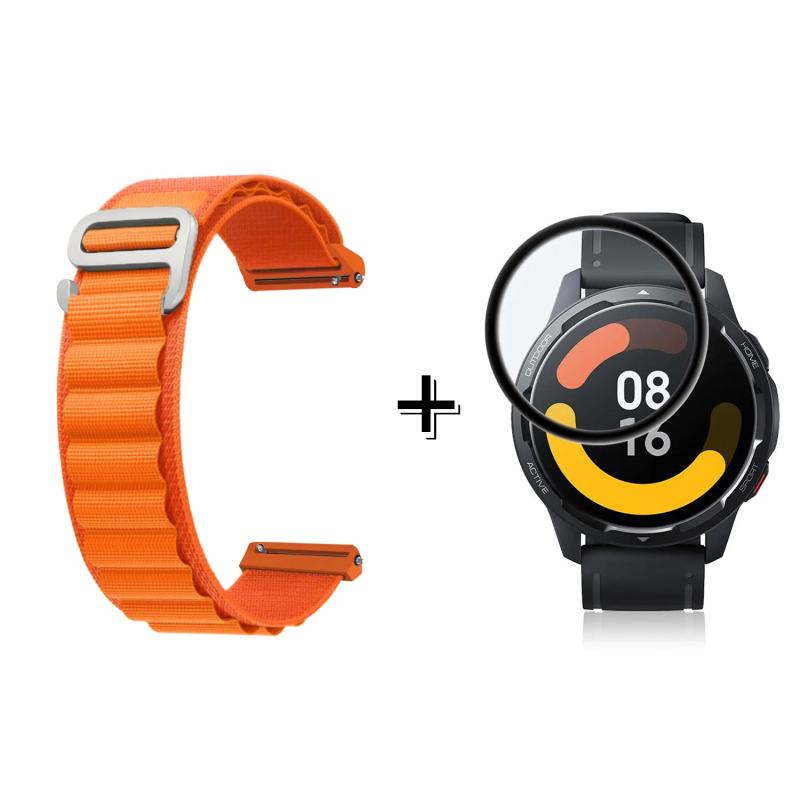 Forzacase Xiaomi Watch S1 Active için Kancalı Kumaş Kordon Kayış + Ekran Koruma Filmi - FC156