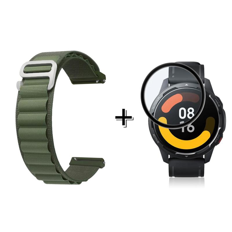 Forzacase Xiaomi Watch S1 Active için Kancalı Kumaş Kordon Kayış + Ekran Koruma Filmi - FC156