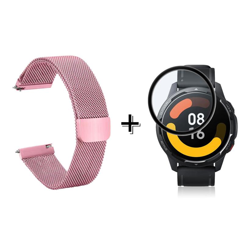Forzacase Xiaomi Watch S1 Active için Metal Mıknatıslı Kordon Kayış + Ekran Koruma Filmi - FC096