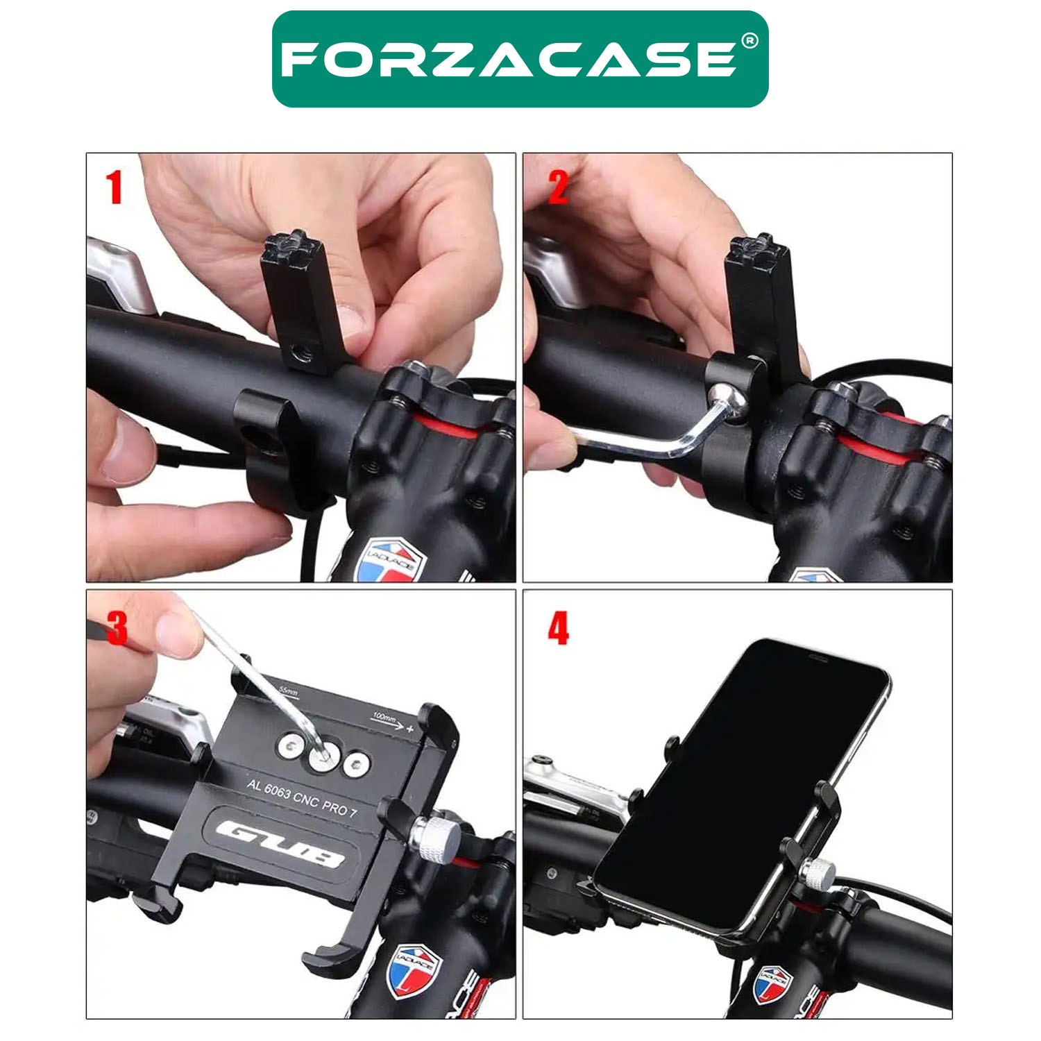 Forzacase Bisiklet Motosiklet Scooter için Gidon Montajlı Metal Telefon Tutucu - P7 FC982