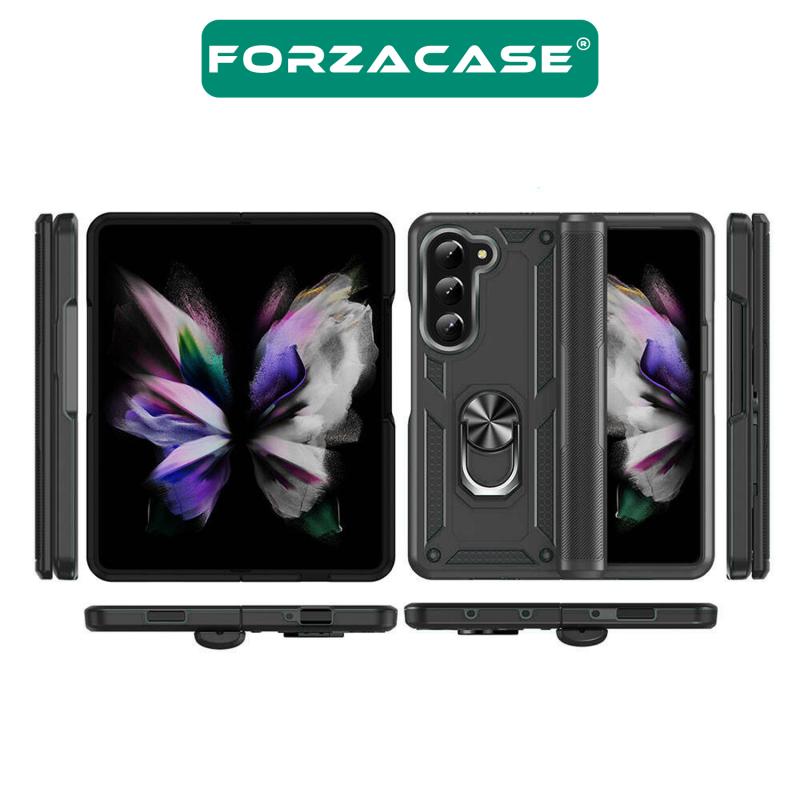 Forzacase Samsung Galaxy Z Fold5 ile uyumlu Ares Serisi Yüzük Standlı Armor Sert Plastik Kılıf