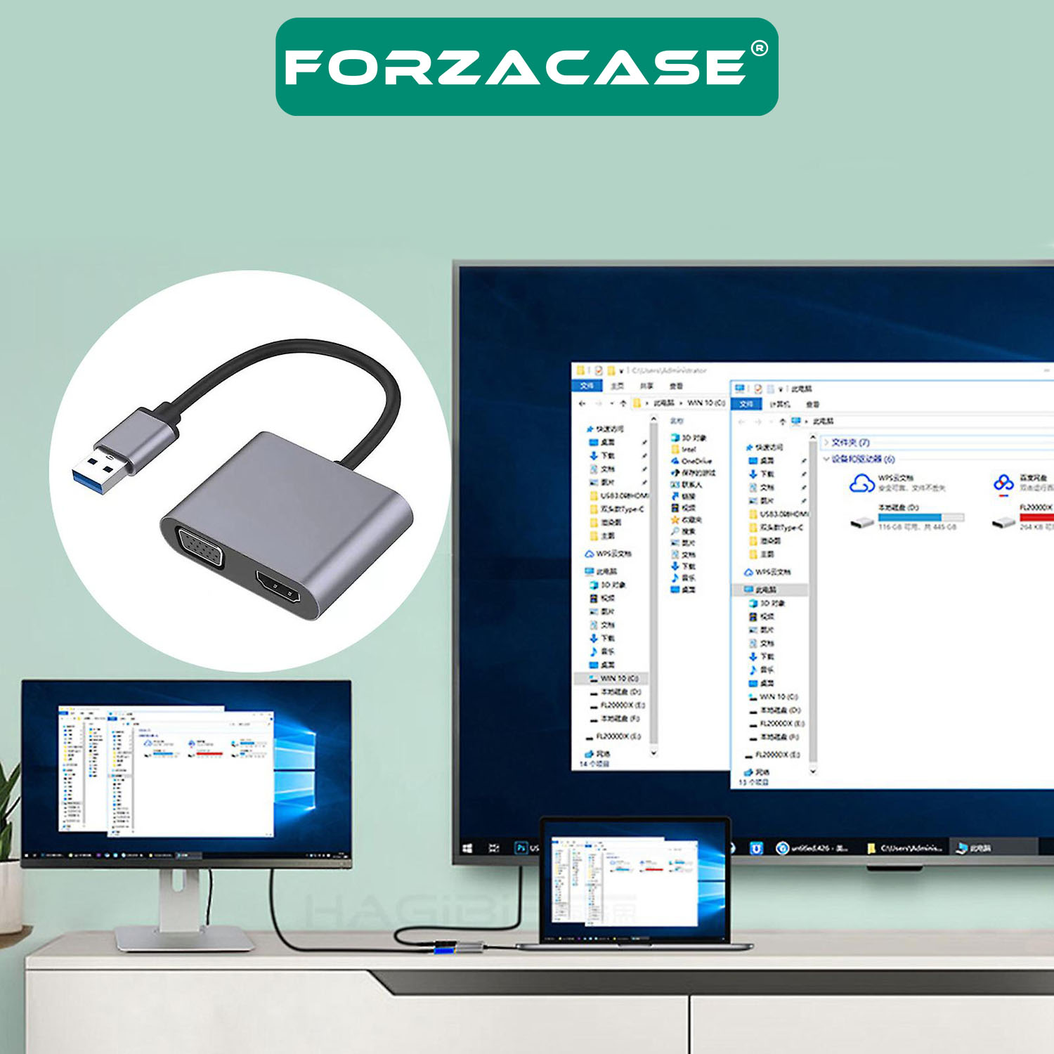 Forzacase 2in1 USB TO HDMI VGA Adaptör 1080P Görüntü Aktarıcı Kablo Adaptör - FC452