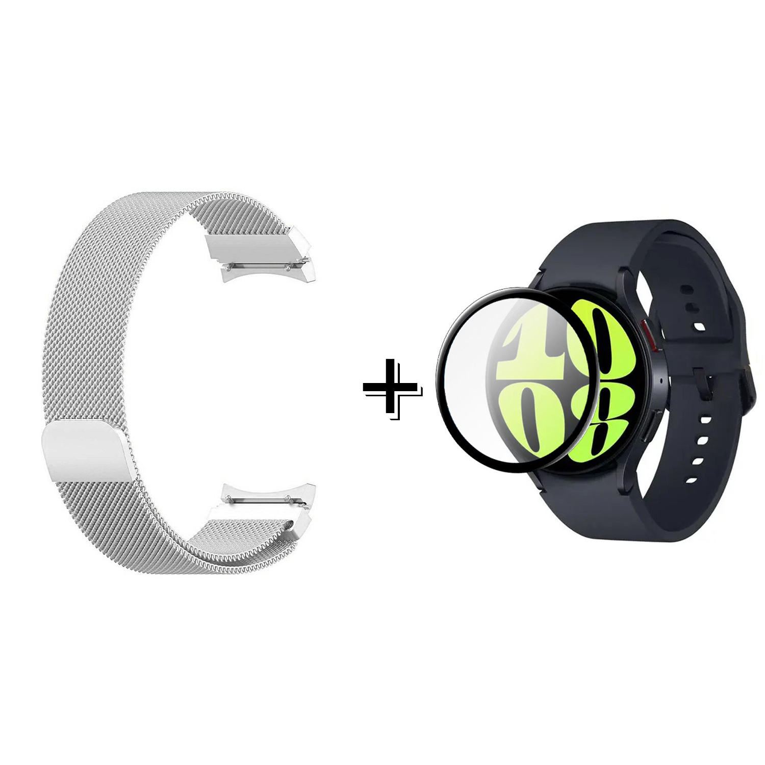Forzacase Samsung Galaxy Watch 6 44mm Metal Mıknatıslı Kordon Kayış + Ekran Koruma Filmi - FC302