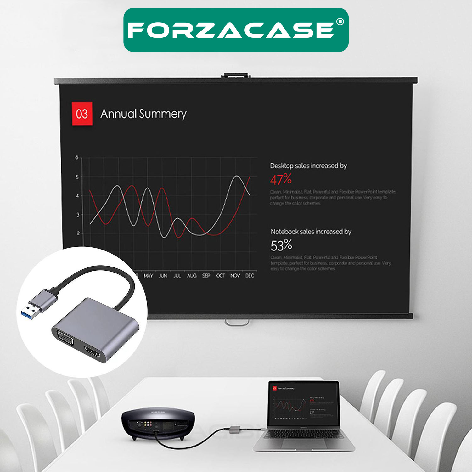 Forzacase 2in1 USB TO HDMI VGA Adaptör 1080P Görüntü Aktarıcı Kablo Adaptör - FC452