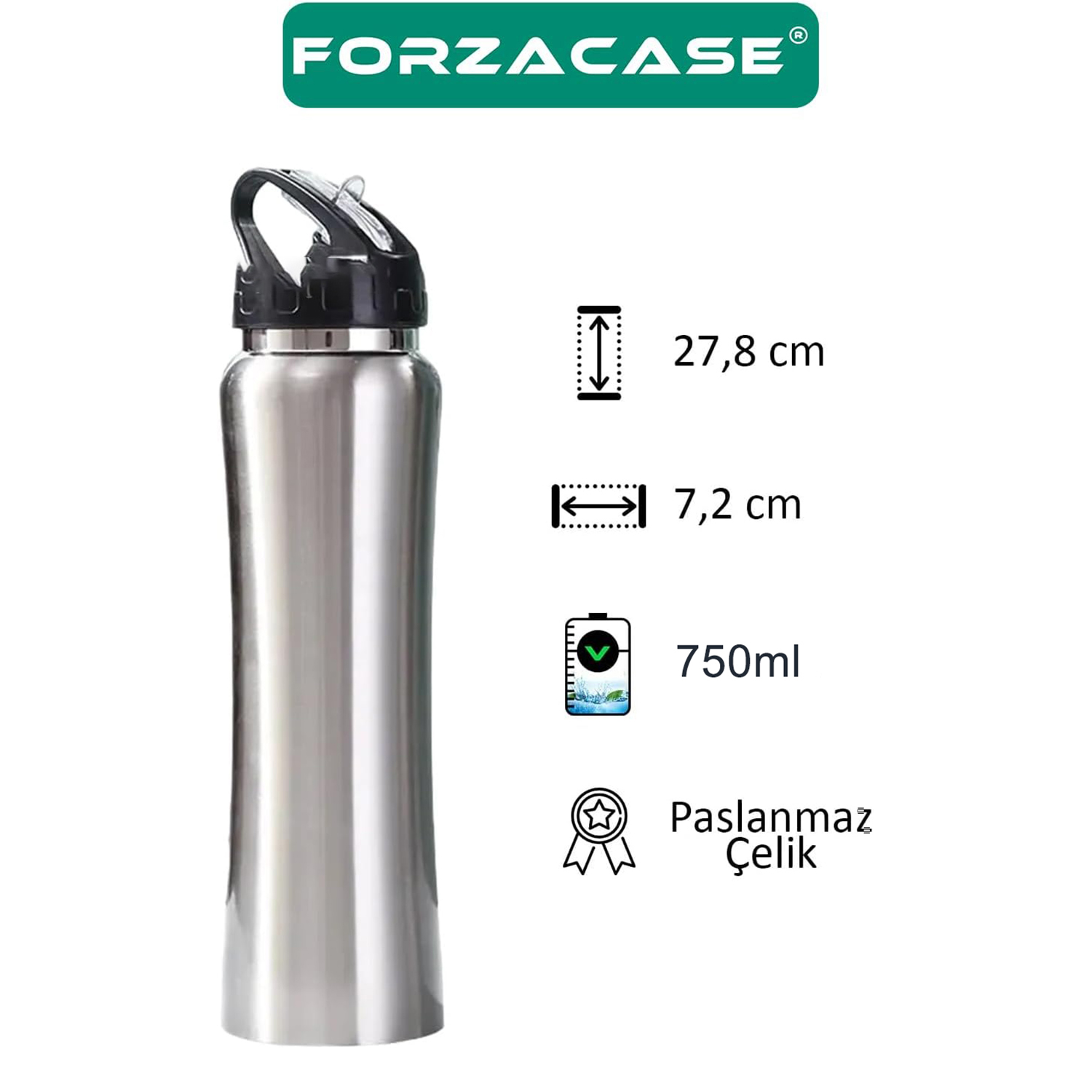 Forzacase Paslanmaz Çelik 750ml 6 Saat Sıcak Soğuk Tutan Pipetli Termos - FC263