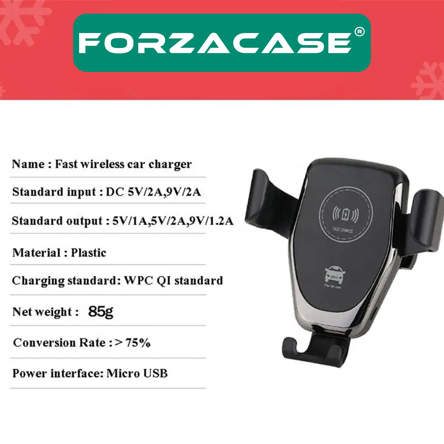 Forzacase Araç İçi Wireless Kablosuz Şarj Özellikli Telefon Tutucu Q12 - FC054