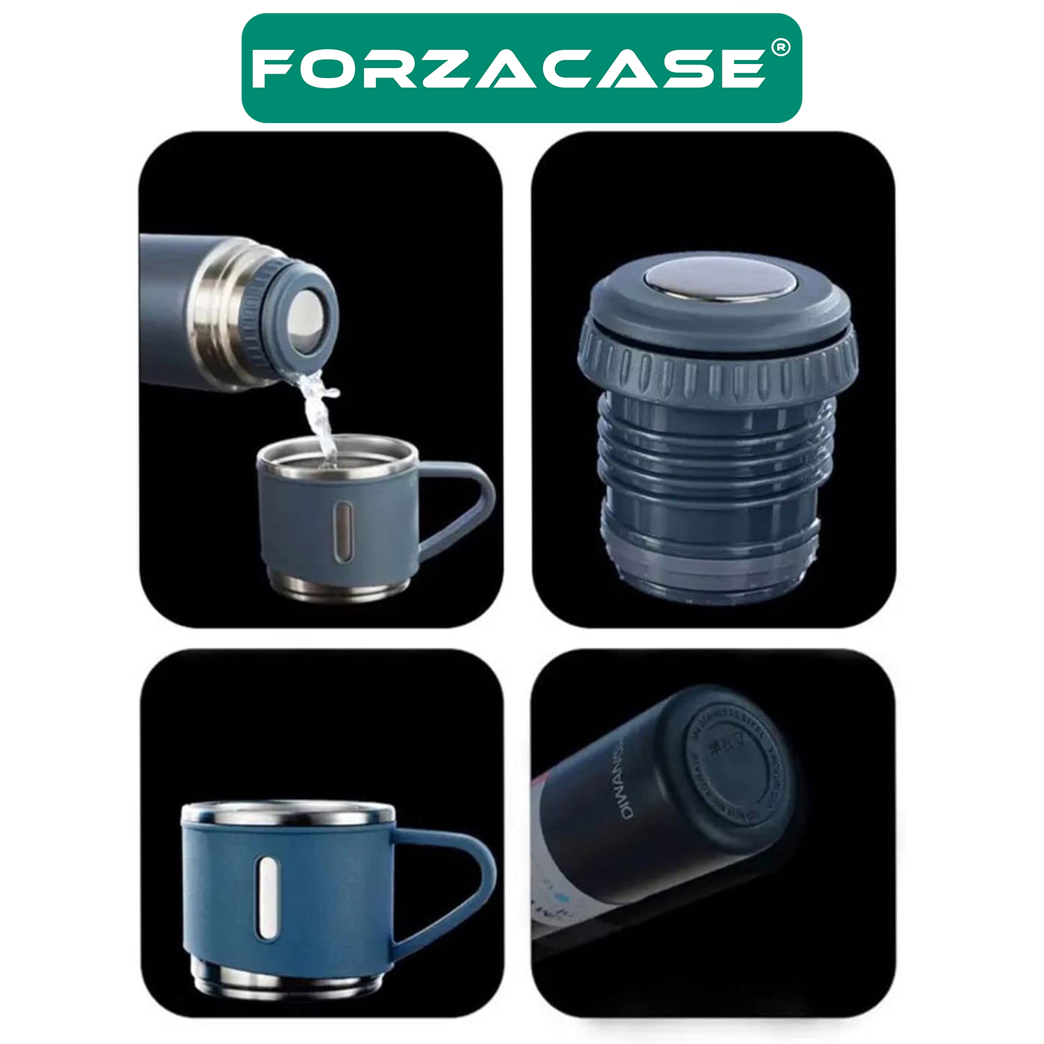 Forzacase 3 Bardaklı Paslanmaz Çelik 500 ml Sıcak Soğuk Tutan Çay Kahve Su Termosu - FC046
