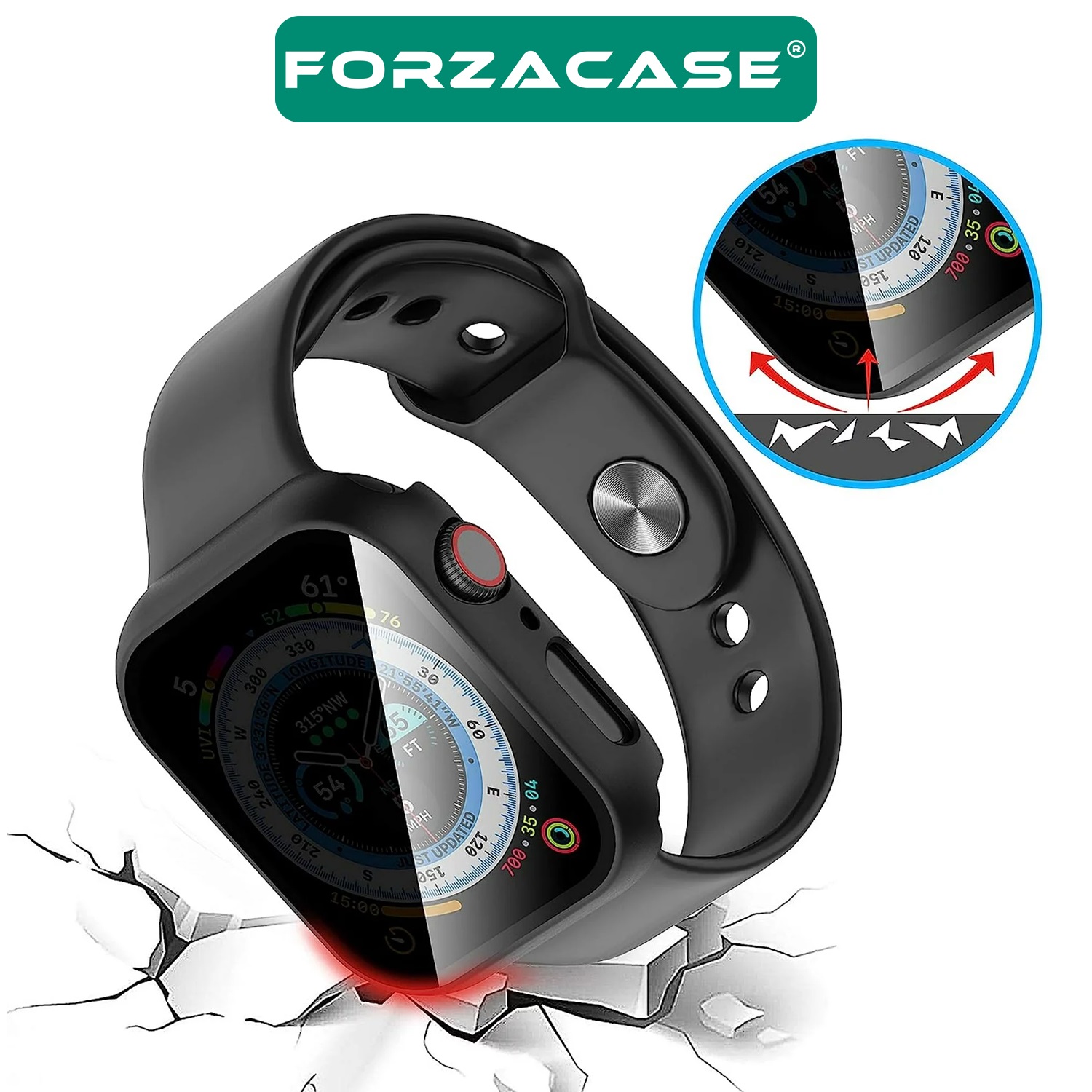 Forzacase Apple Watch 41 mm ile uyumlu Privacy Hayalet Ekran Korumalı Sert Rubber Kılıf - FC675