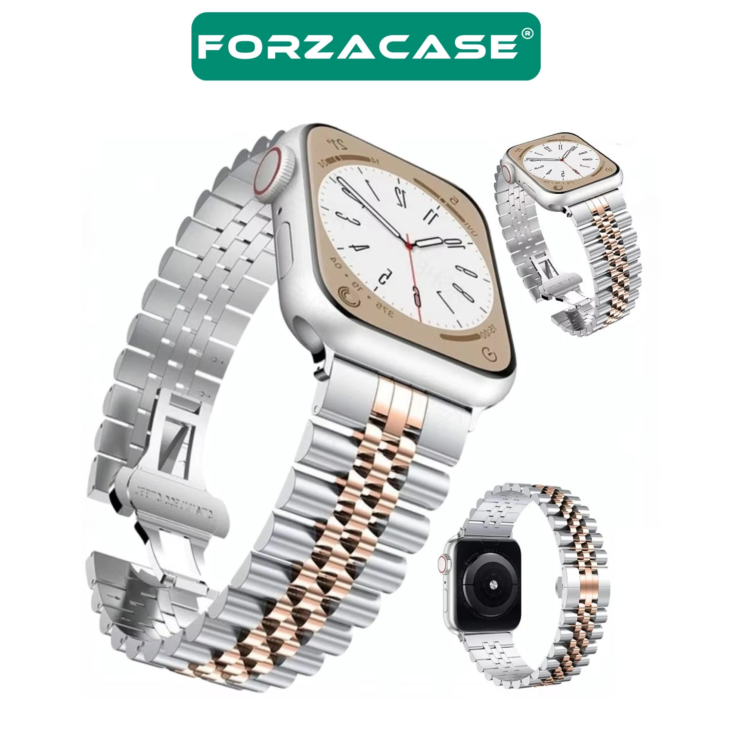 Forzacase Apple Watch SE 3 40mm ile uyumlu Rolex Tasarım Metal Kordon Kayış - FC879