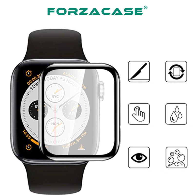 Forzacase Apple Watch 44mm Saatler için Çerçeveli Tam Kaplayan 3D Pet Ekran Koruyucu Film - FC016