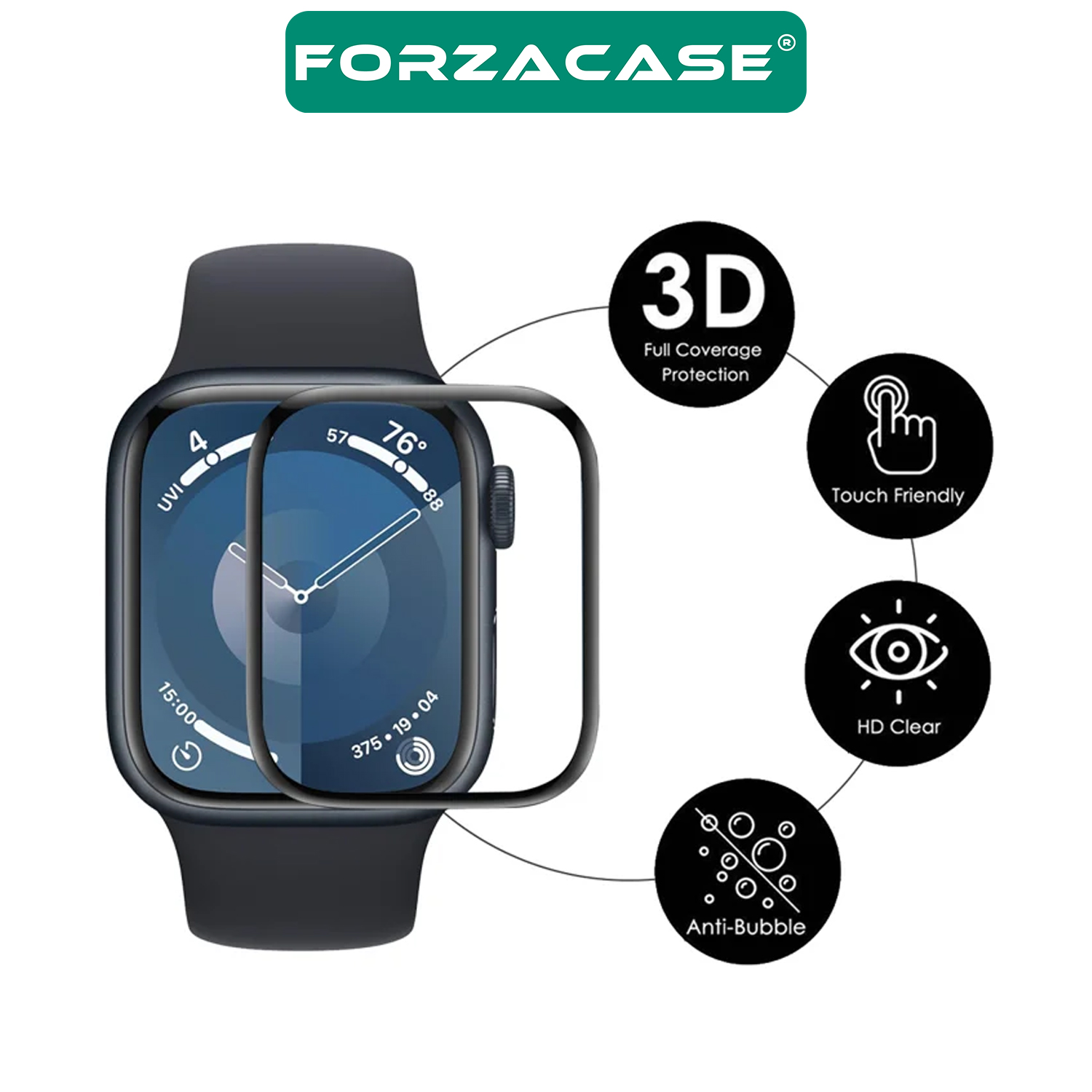 Forzacase Apple Watch Serisi 10 46mm için Çerçeveli Tam Kaplayan 3D Pet Ekran Koruyucu Film - FC016