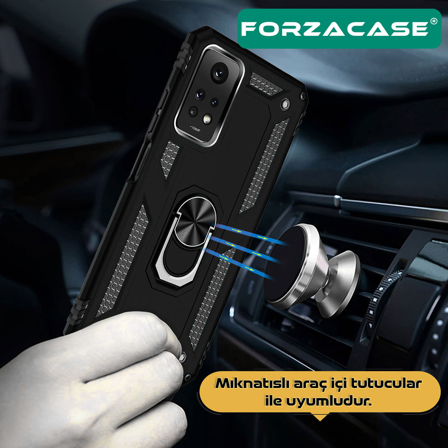 Forzacase Samsung Galaxy Z Flip5 ile uyumlu Ares Serisi Yüzük Standlı Armor Sert Plastik Kılıf