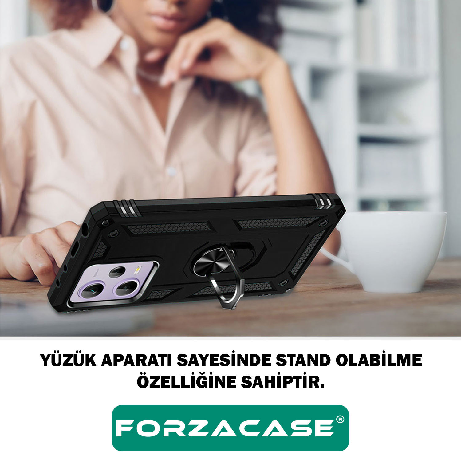 Forzacase Samsung Galaxy Z Flip5 ile uyumlu Ares Serisi Yüzük Standlı Armor Sert Plastik Kılıf
