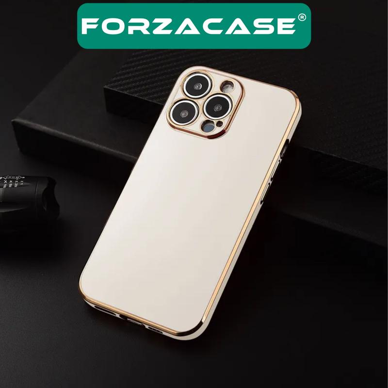 Forzacase iPhone 14 Pro uyumlu Luxury Serisi Altın Çerçeveli Silikon Kılıf