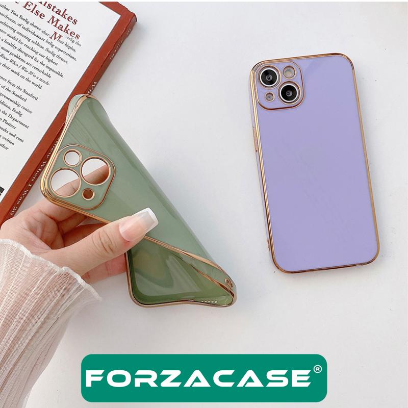 Forzacase iPhone 14 Pro uyumlu Luxury Serisi Altın Çerçeveli Silikon Kılıf