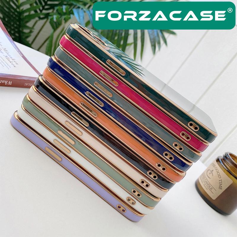 Forzacase iPhone 13 Pro uyumlu Luxury Serisi Altın Çerçeveli Silikon Kılıf