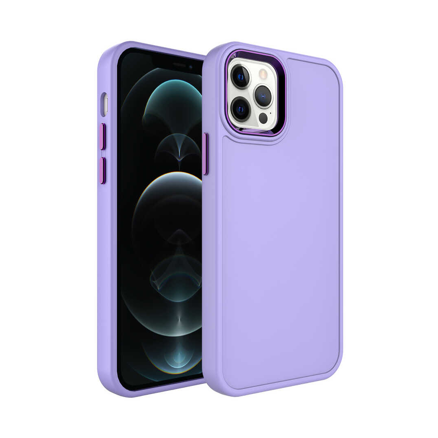 Forzacase iPhone 12 Pro Max uyumlu Rock Serisi Metal Buton ve Kamera Çerçeveli Sert Silikon Kılıf