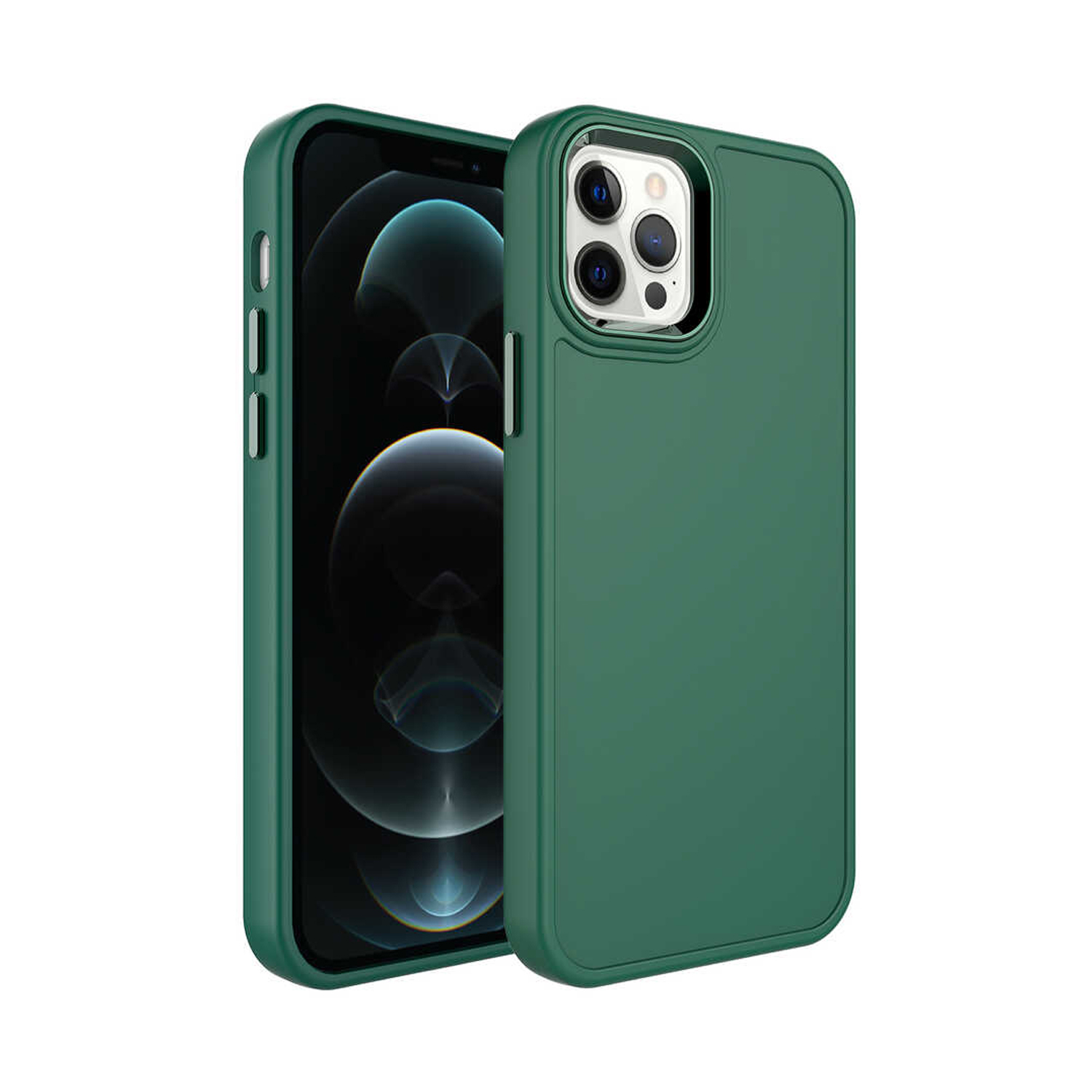 Forzacase iPhone 12 Pro Max uyumlu Rock Serisi Metal Buton ve Kamera Çerçeveli Sert Silikon Kılıf