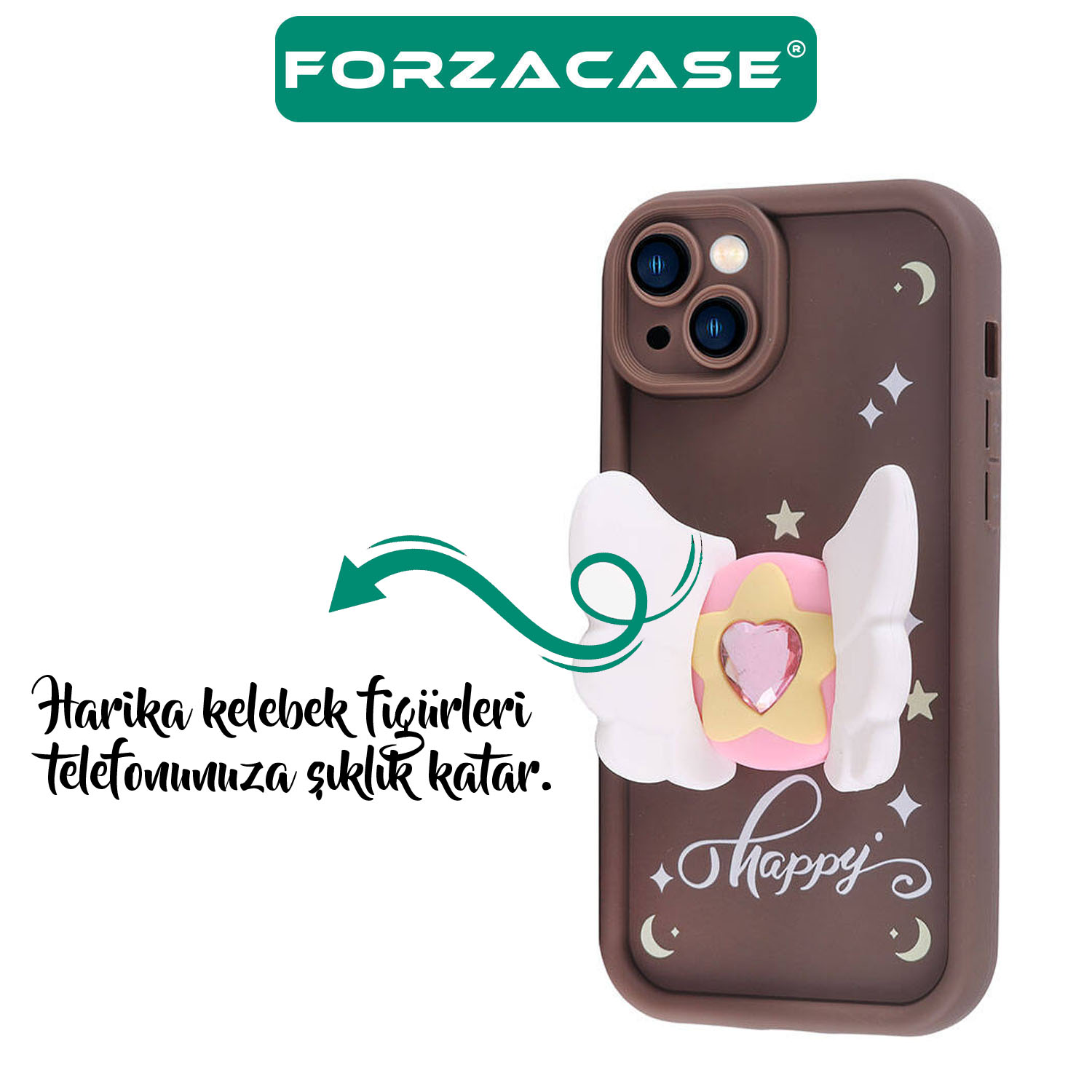 Forzacase iPhone 15 Pro Max ile uyumlu Butterfly Serisi 3D Kelebek Figür Tasarımlı Silikon Kılıf