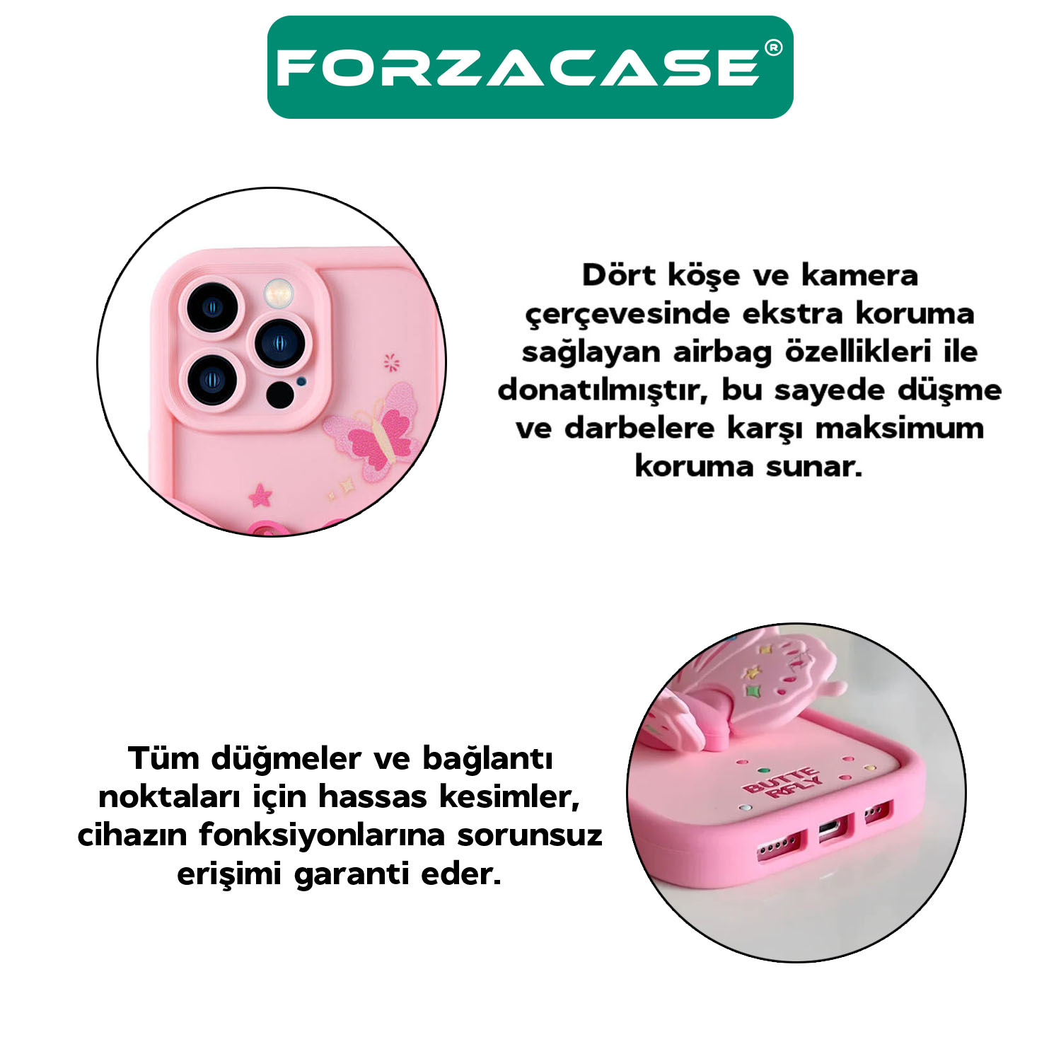 Forzacase iPhone 14 Pro Max ile uyumlu Butterfly Serisi 3D Kelebek Figür Tasarımlı Silikon Kılıf