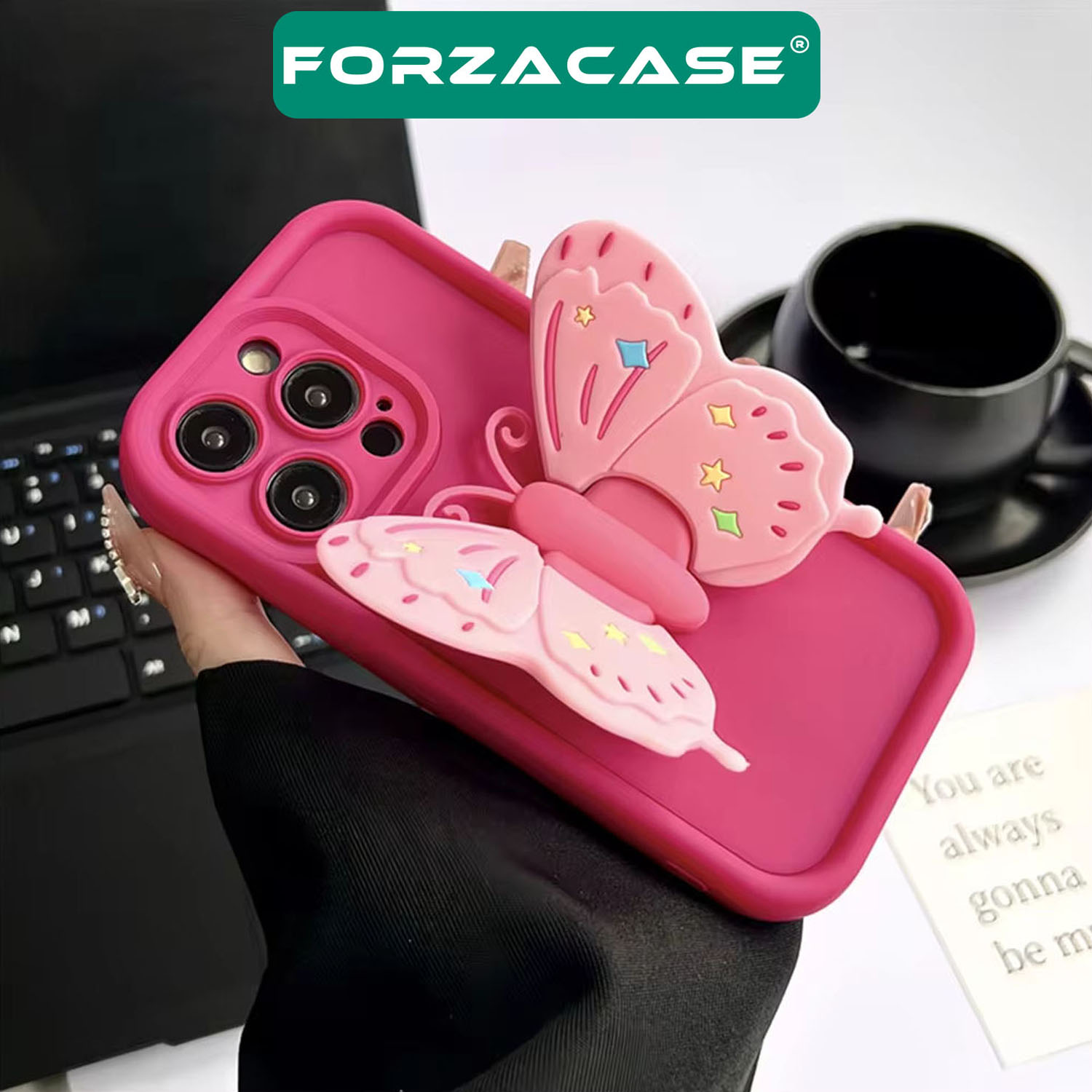 Forzacase iPhone 14 Pro Max ile uyumlu Butterfly Serisi 3D Kelebek Figür Tasarımlı Silikon Kılıf
