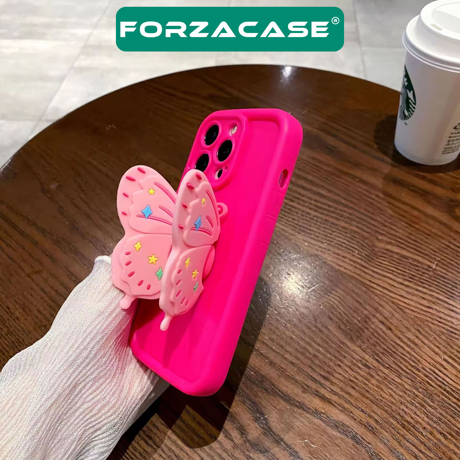 Forzacase iPhone 14 Pro Max ile uyumlu Butterfly Serisi 3D Kelebek Figür Tasarımlı Silikon Kılıf