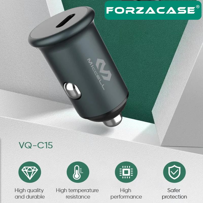 Forzacase Tüm Araç ve Telefonlara Uyumlu Araç Çakmaklık Type-C Kablolu Hızlı Şarj Aleti PD20W - FC207