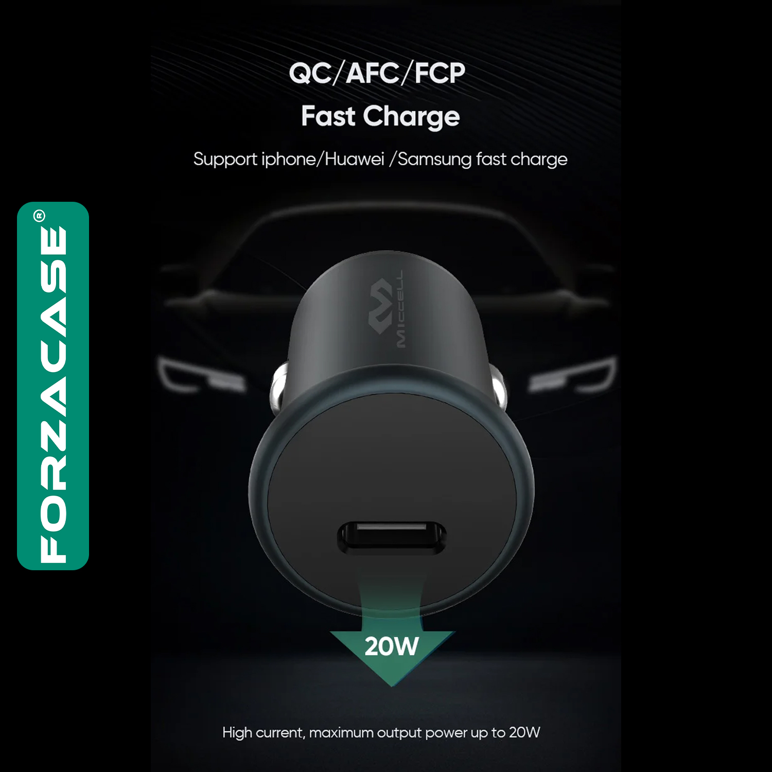 Forzacase Tüm Araç ve Telefonlara Uyumlu Araç Çakmaklık Lightning Kablolu Hızlı Şarj Aleti PD20W - FC206
